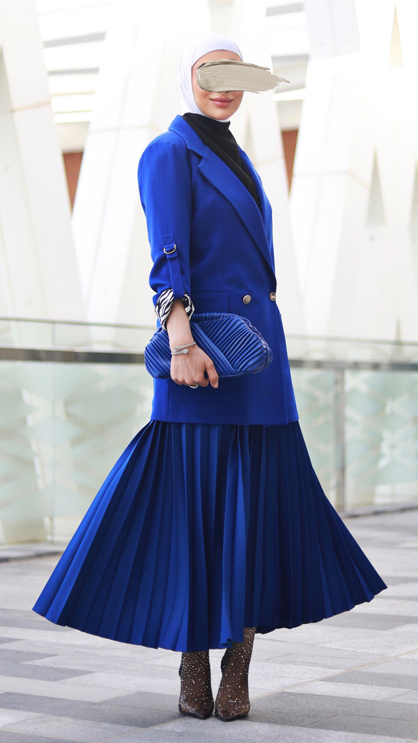 ⁨⁨⁨⁨⁨⁨طقم بليزر زيبرا ازرق وتنورة⁩ زرقا⁩⁩⁩ بليسيه⁩⁩