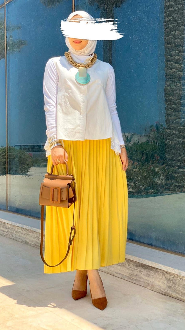 تنورة بليسيه لون أصفر