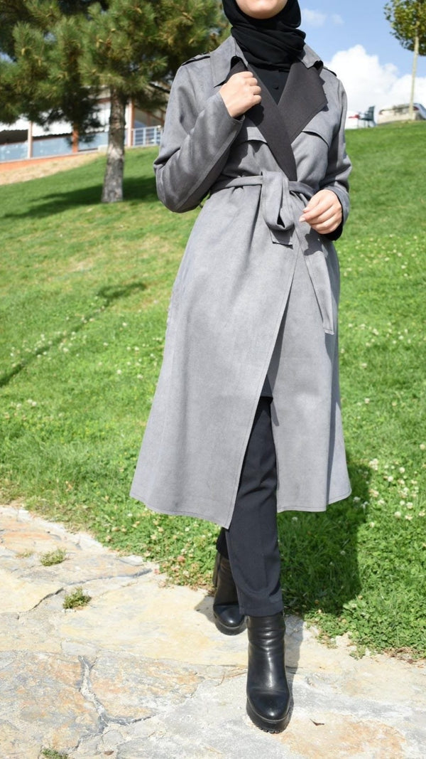 جاكيت شامواه رمادي قصير