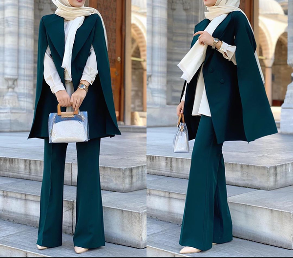 طقم بليزر مع بنطلون زيتي صيفي