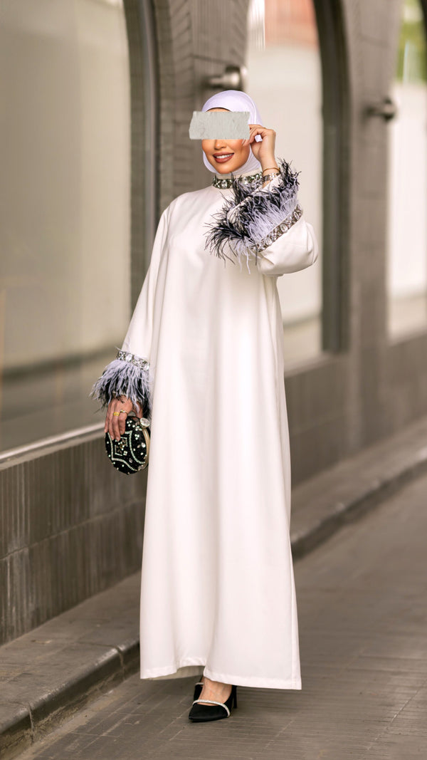 نفنوف ابيض شرح مع اكمام ريش