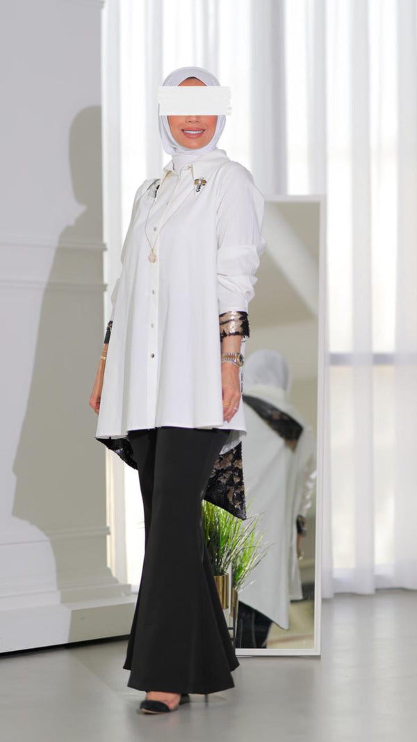 ⁨⁨⁨⁨طقم قميص كوكو ابيض وبنطلون⁩ اسود⁩⁩⁩