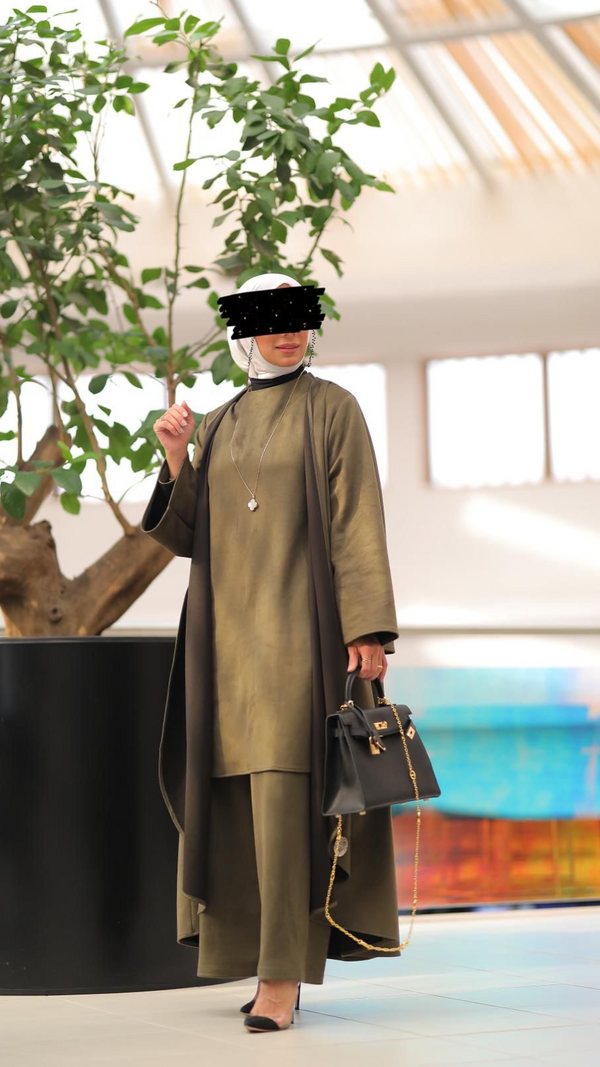 ⁨طقم ٣ قطع شامواه زيتي⁩