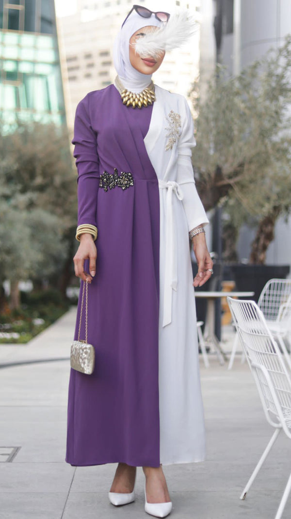 ⁨نفنوف لونين بنفسجي وابيض عليه شك صوبين⁩