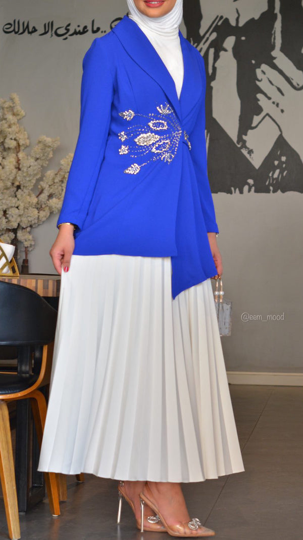 ⁨⁨⁨⁨⁨طقم بليزر دايموند ازرق مع تنورة بيضة بليسيه⁩⁩⁩⁩⁩